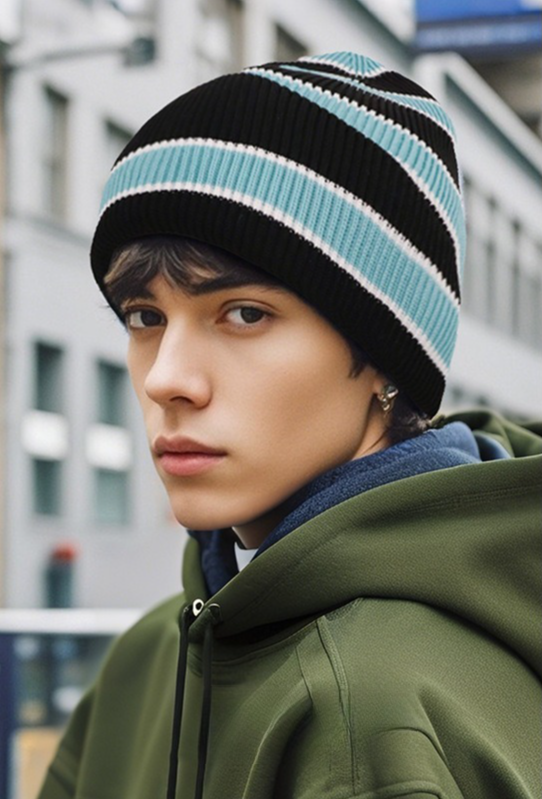Striped Knit Beanie Hat