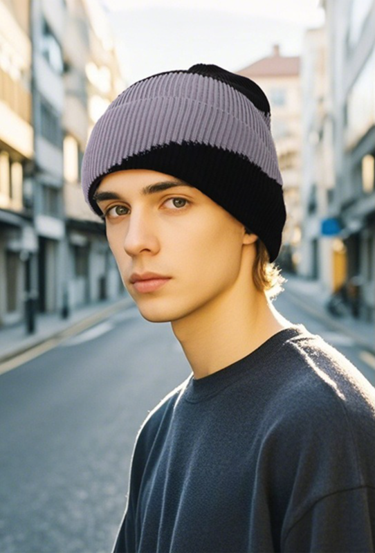 Striped Knit Beanie Hat