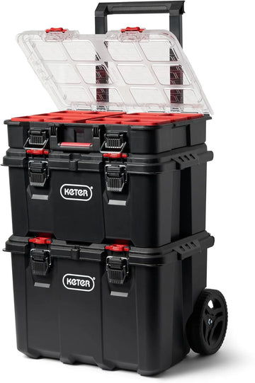 Stack-n-Roll Modular Tools Organizer for Garage Storage and DIY, 3 Piece Resin Rolling Tool Box System for Small Parts
