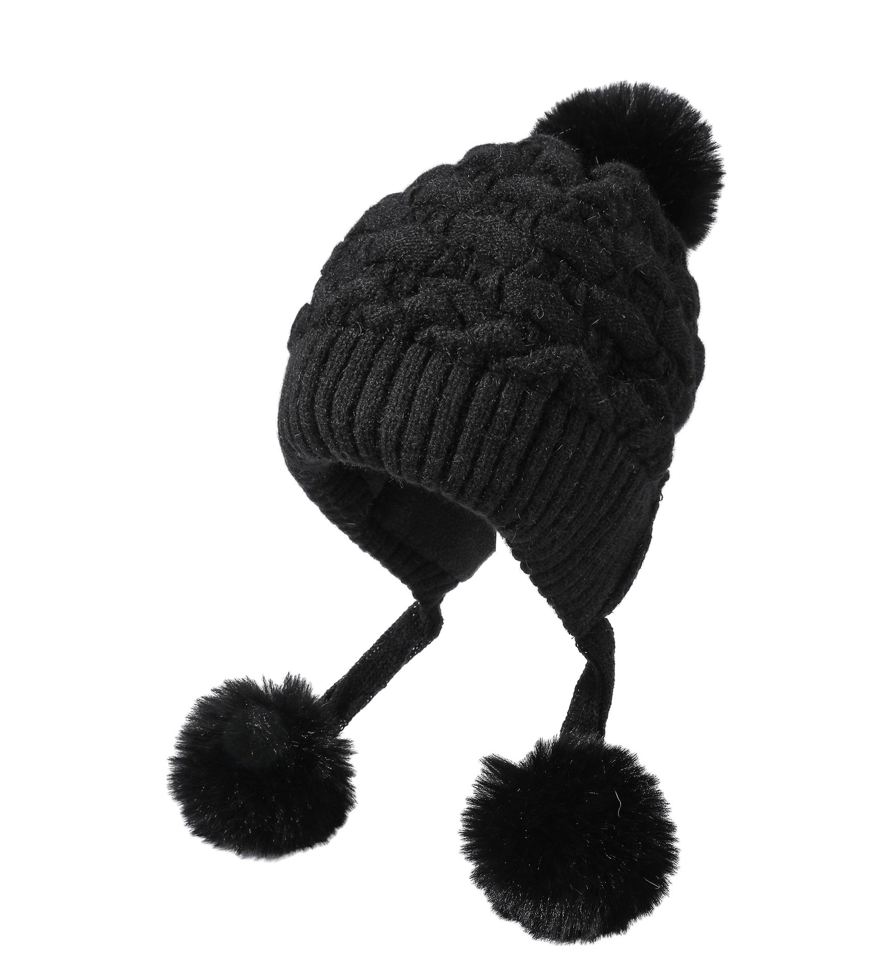 Women's Rabbit Fur Blend Knitted Beanie Hat with Pom Pom - Warm Winter Adjustable