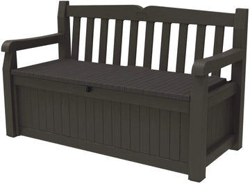 70 Gallon Storage Bench Deck Box for Patio Furniture, Front Porch Decor and Outdoor Seating �� Perfect to Store Garden Tools and Pool Toys, Brown