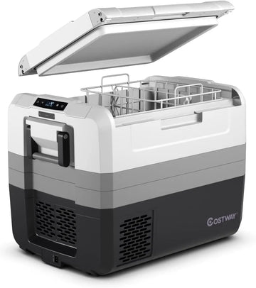 Portable Car Refrigerator, -14.8℃ to 50℃, 58-Quart Compressor Travel Fridge with Two-way Open Door, Operating Panel, Groove Design, Compact RV Freezer and Cooler for Outdoor and Home Use